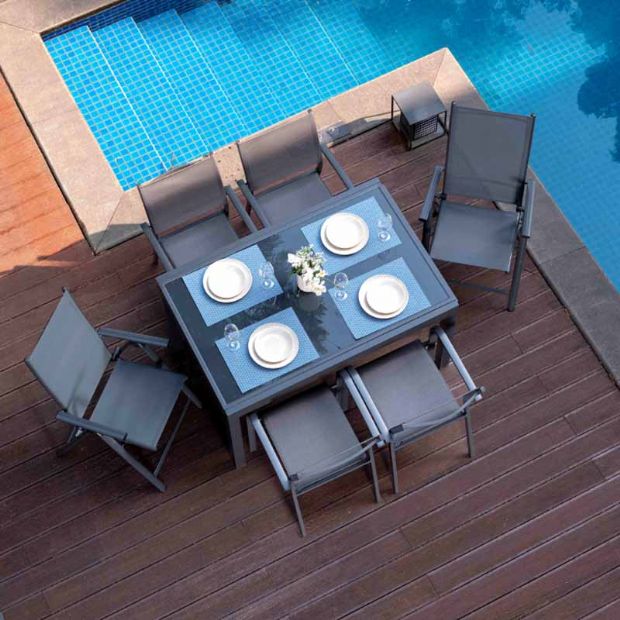 Ausziehbares, klappbares Esstisch-Set aus Aluminium - 11D05I