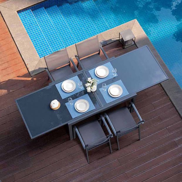 Ausziehbares, klappbares Esstisch-Set aus Aluminium - 11D05I