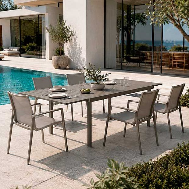 Ausziehbarer Aluminium-Esstisch für die Terrasse mit Lattenplatte im Großhandel - 11D08B
