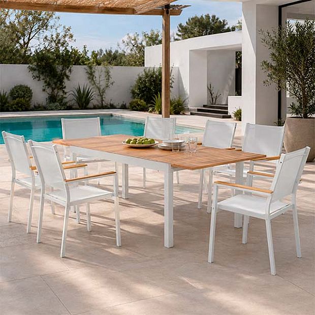 Ausziehbarer Aluminium-Esstisch für die Terrasse im Großhandel mit Holzoptik-Lattenplatte - 11D08F