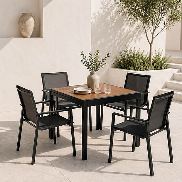 HF Patios Ausziehbarer Esstisch für den Außenbereich mit Aluminiumgestell und WPC-Lamellenplatte | Großhandel - 11D10H