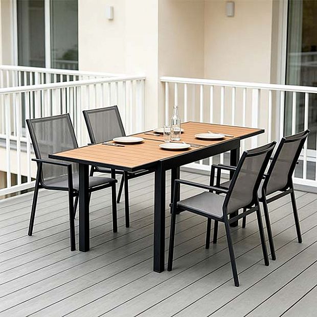 HF Patios Ausziehbarer Esstisch für den Außenbereich mit Aluminiumgestell und WPC-Lamellenplatte | Großhandel - 11D10H