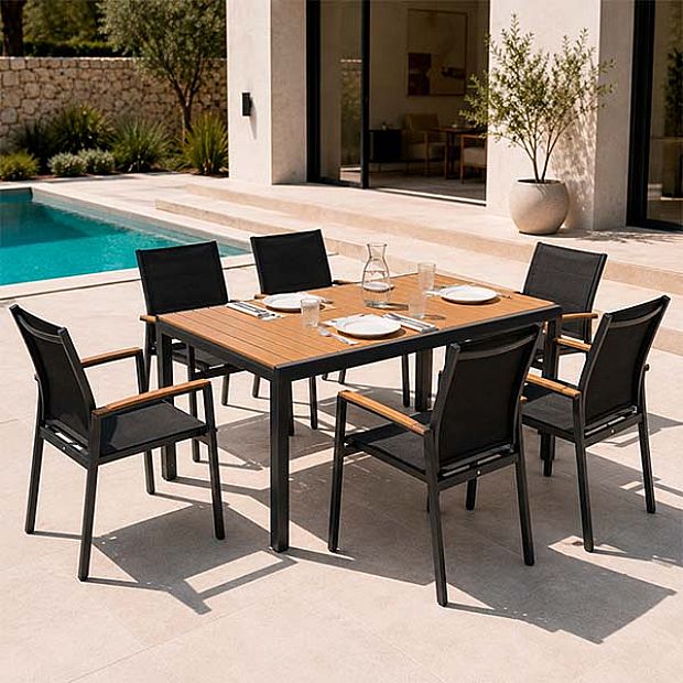 Ausziehbarer WPC-Esstisch für die Terrasse mit pulverbeschichtetem Aluminiumgestell im Großhandel - 11D10J