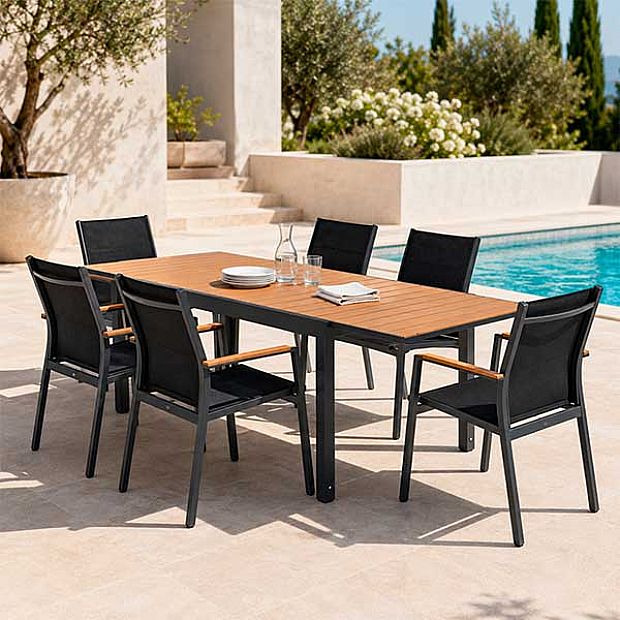 Ausziehbarer WPC-Esstisch für die Terrasse mit pulverbeschichtetem Aluminiumgestell im Großhandel - 11D10J