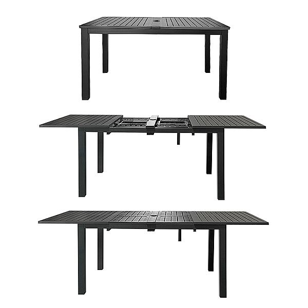 Ausziehbarer Terrassentisch aus Aluminium mit Klappplatten und Sonnenschirmloch für den Garten - 11D26B