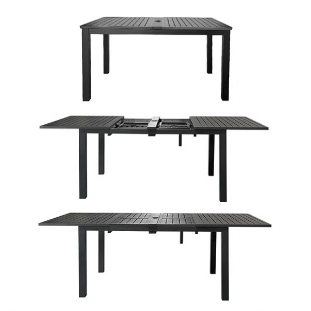 Ausziehbarer Terrassentisch aus Aluminium mit Klappplatten und Sonnenschirmloch für den Garten - 11D26B