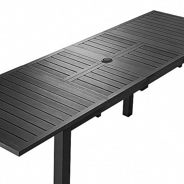 Ausziehbarer Terrassentisch aus Aluminium mit Klappplatten und Sonnenschirmloch für den Garten - 11D26B