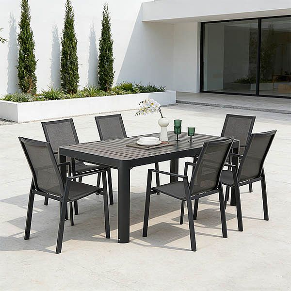 Großhandel: Ausziehbarer Outdoor - Esstisch aus Aluminium mit Lamellenplatte - rechteckiger Terrassen - und Gartentisch - 11D26C