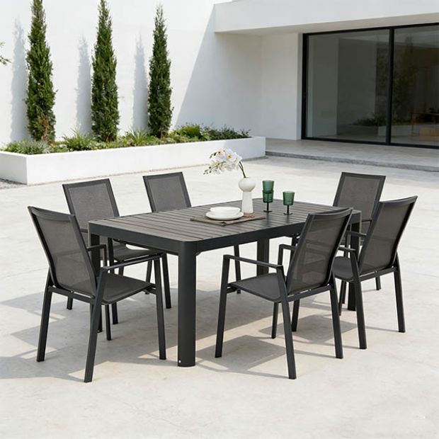Großhandel: Ausziehbarer Outdoor - Esstisch aus Aluminium mit Lamellenplatte - rechteckiger Terrassen - und Gartentisch - 11D26C