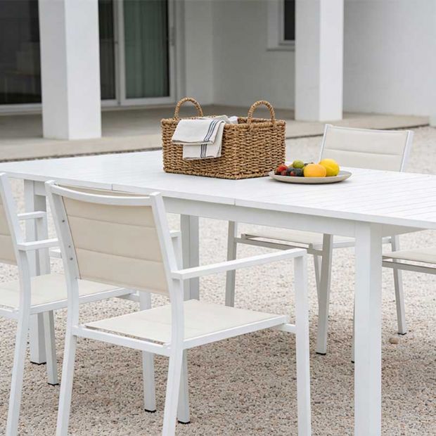 Weißer Aluminium-ausziehbarer Terrassentisch für 6-8 Personen - 11D26D