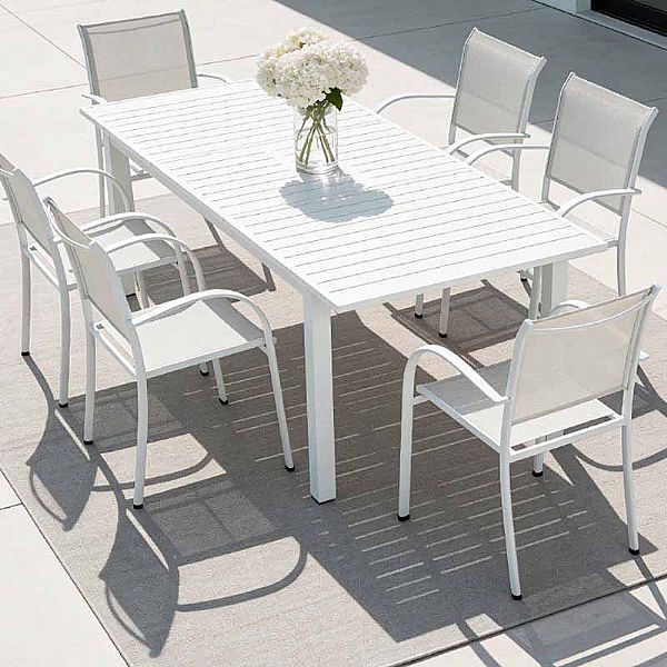 Weißer Aluminium-ausziehbarer Terrassentisch für 6-8 Personen - 11D26D