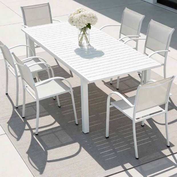 Weißer Aluminium-ausziehbarer Terrassentisch für 6-8 Personen - 11D26D