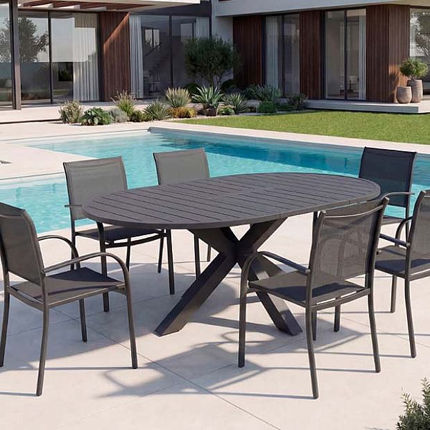 HF Patios Runder Ausziehbarer Esstisch aus Aluminium für den Außenbereich mit Butterfly-Auszug | Großhandel - 11D26L