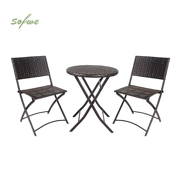 3-teiliges, zusammenklappbares Bistro-Set aus Korbgeflecht und Rattan - 10B01M