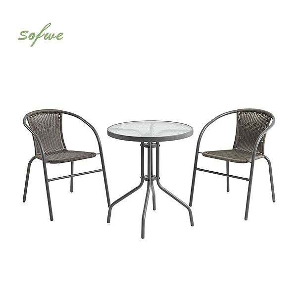 Rattan-Bistromöbel-Set mit rundem Tisch und Stühlen - 10B01X
