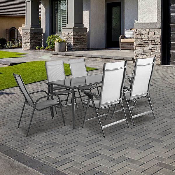 7-teiliges Garten-Esstisch- und Stuhlset aus Textilene - 11D01H