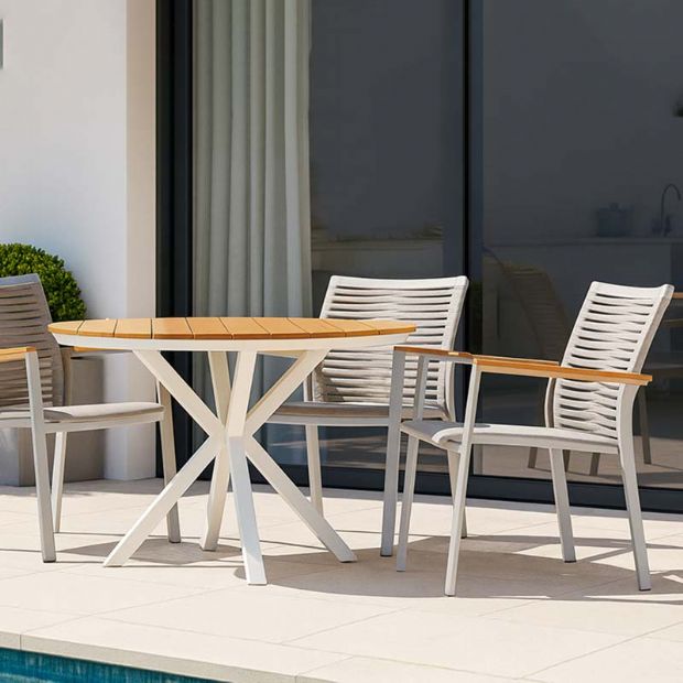 Outdoor-Esszimmerstuhl aus Aluminium und geflochtenem Seil - 11D27C