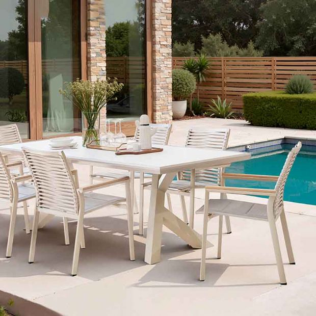 Outdoor-Esszimmerstuhl aus Aluminium und geflochtenem Seil - 11D27C