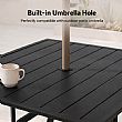 HF Patios Quadratischer Outdoor-Esstisch aus Eisen mit Sonnenschirmöffnung und Lamellen-Tischplatte | Großhandel - 11C12N