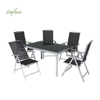 Allwetter-Garten-Esstisch und -Stühle aus Aluminium
