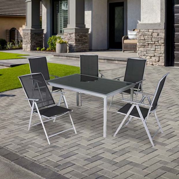 Allwetter-Garten-Esstisch und -Stühle aus Aluminium - 11D01F
