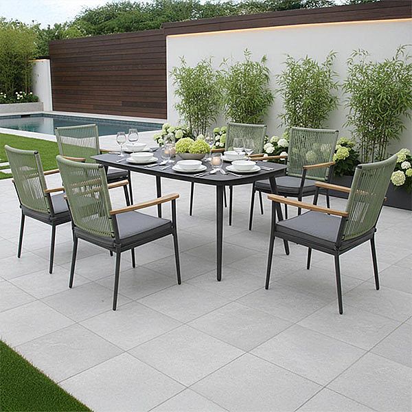 Moderner Garten-Esstisch für den Außenbereich mit Tischplatte aus 5 mm starkem bedrucktem Glas - 11D26E