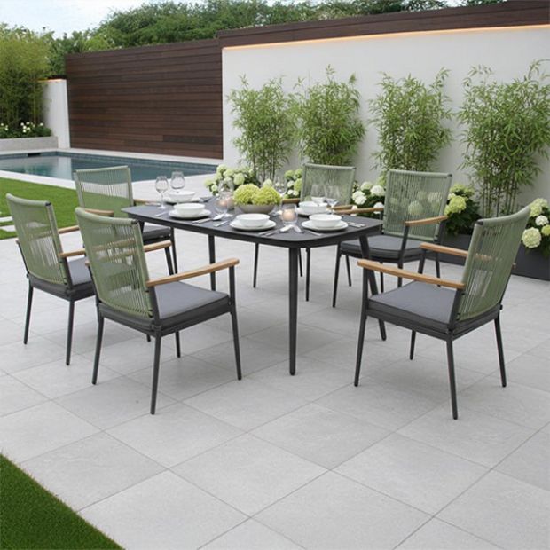 Moderner Garten-Esstisch für den Außenbereich mit Tischplatte aus 5 mm starkem bedrucktem Glas - 11D26E