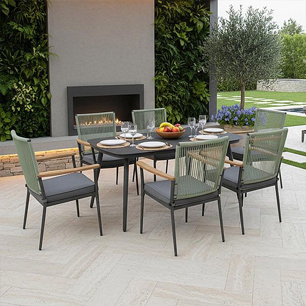 Moderner Garten-Esstisch für den Außenbereich mit Tischplatte aus 5 mm starkem bedrucktem Glas - 11D26E