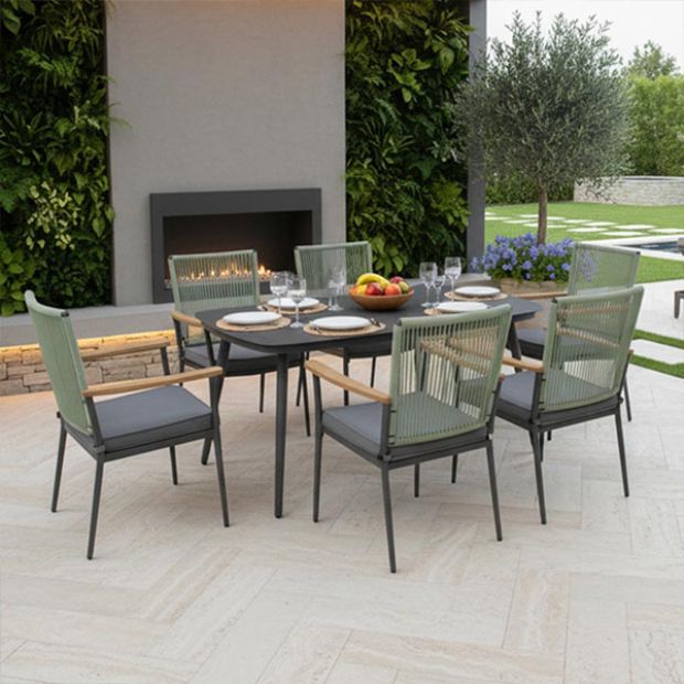 Moderner Garten-Esstisch für den Außenbereich mit Tischplatte aus 5 mm starkem bedrucktem Glas - 11D26E
