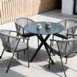 Runder Terrassentisch für den Außenbereich mit einer Tischplatte aus 5 mm starkem, mattiertem Glas mit Aufdruck - 11D26F