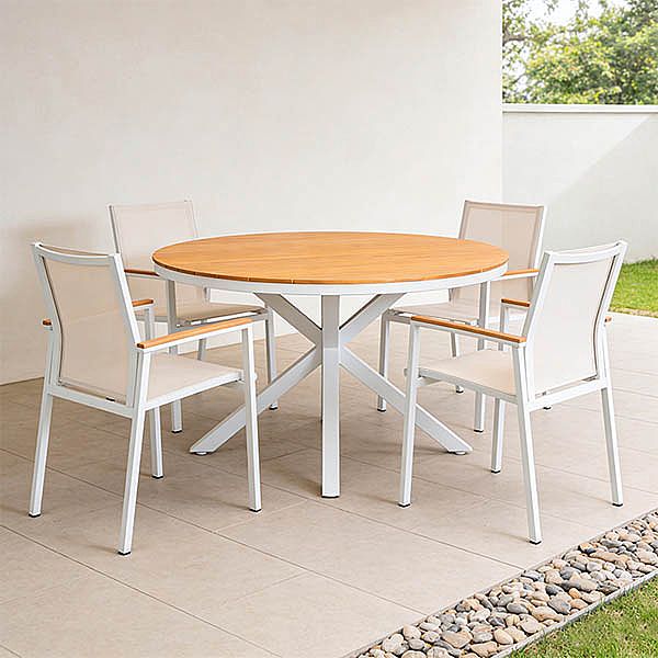 Runder Esstisch aus Holz-Kunststoff-Verbundwerkstoff für den Außenbereich, geeignet für Terrassen und Gärten - 11D26H