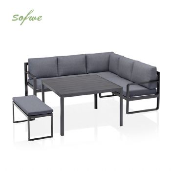 Sofagarnitur aus Aluminiumguss mit Tisch und Hocker