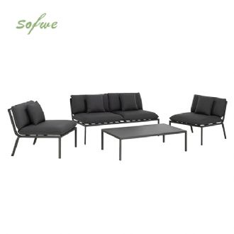 4-teiliges Outdoor-Sofaset aus Metall und Aluminium