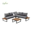 Ecksofa-Set für den Außenbereich mit verstellbarer Rückenlehne und Beistelltischen in Holzoptik - 11C03E