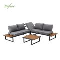 Ecksofa-Set für den Außenbereich mit verstellbarer Rückenlehne und Beistelltischen in Holzoptik - 11C03E