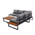 Ecksofa-Set für den Außenbereich mit verstellbarer Rückenlehne und Beistelltischen in Holzoptik - 11C03E