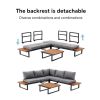 Ecksofa-Set für den Außenbereich mit verstellbarer Rückenlehne und Beistelltischen in Holzoptik - 11C03E
