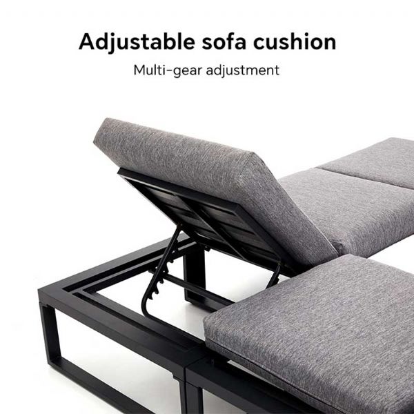Ecksofa-Set für den Außenbereich mit verstellbarer Rückenlehne und Beistelltischen in Holzoptik - 11C03E