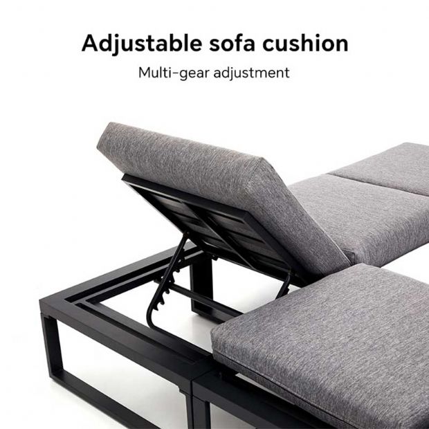Ecksofa-Set für den Außenbereich mit verstellbarer Rückenlehne und Beistelltischen in Holzoptik - 11C03E