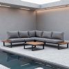 Ecksofa-Set für den Außenbereich mit verstellbarer Rückenlehne und Beistelltischen in Holzoptik - 11C03E