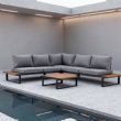 Ecksofa-Set für den Außenbereich mit verstellbarer Rückenlehne und Beistelltischen in Holzoptik - 11C03E