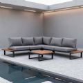 Ecksofa-Set für den Außenbereich mit verstellbarer Rückenlehne und Beistelltischen in Holzoptik - 11C03E