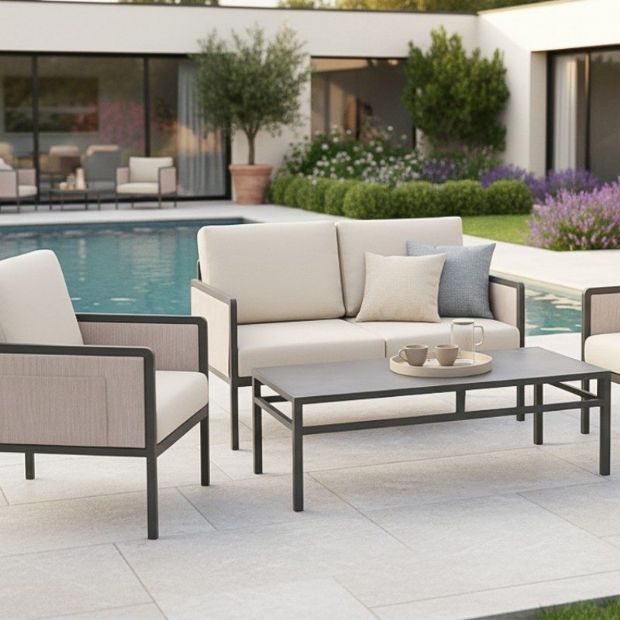 4-teiliges Gartenmöbel-Set mit Glastisch - 11C03H