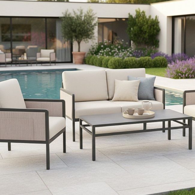 4-teiliges Gartenmöbel-Set mit Glastisch - 11C03H