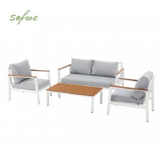 4-teiliges Gartensofa-Set aus Aluminium mit Holzmaserung
