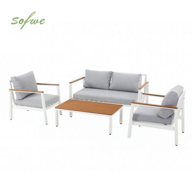 4-teiliges Gartensofa-Set aus Aluminium mit Holzmaserung - 11C11D