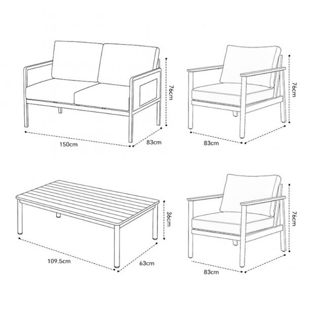 4-teiliges Gartensofa-Set aus Aluminium mit Holzmaserung - 11C11D