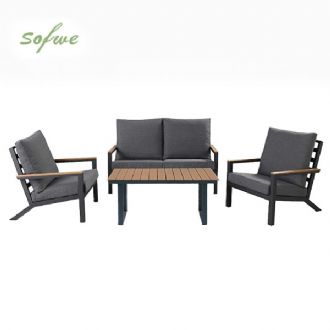 4-teiliges schwarzes Outdoor-Aluminium-Sofa-Set