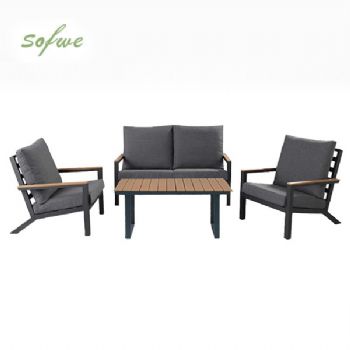 4-teiliges schwarzes Outdoor-Aluminium-Sofa-Set