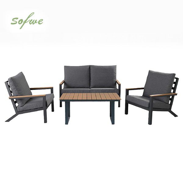 4-teiliges schwarzes Outdoor-Aluminium-Sofa-Set - 11C11F